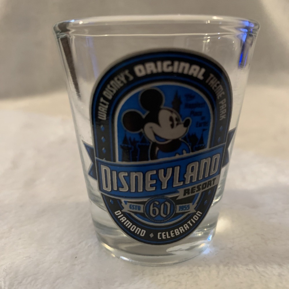 Disneyland Resort 60 Diamond Celebration Mickey Mouse Blue Glass Shot Glass Rare